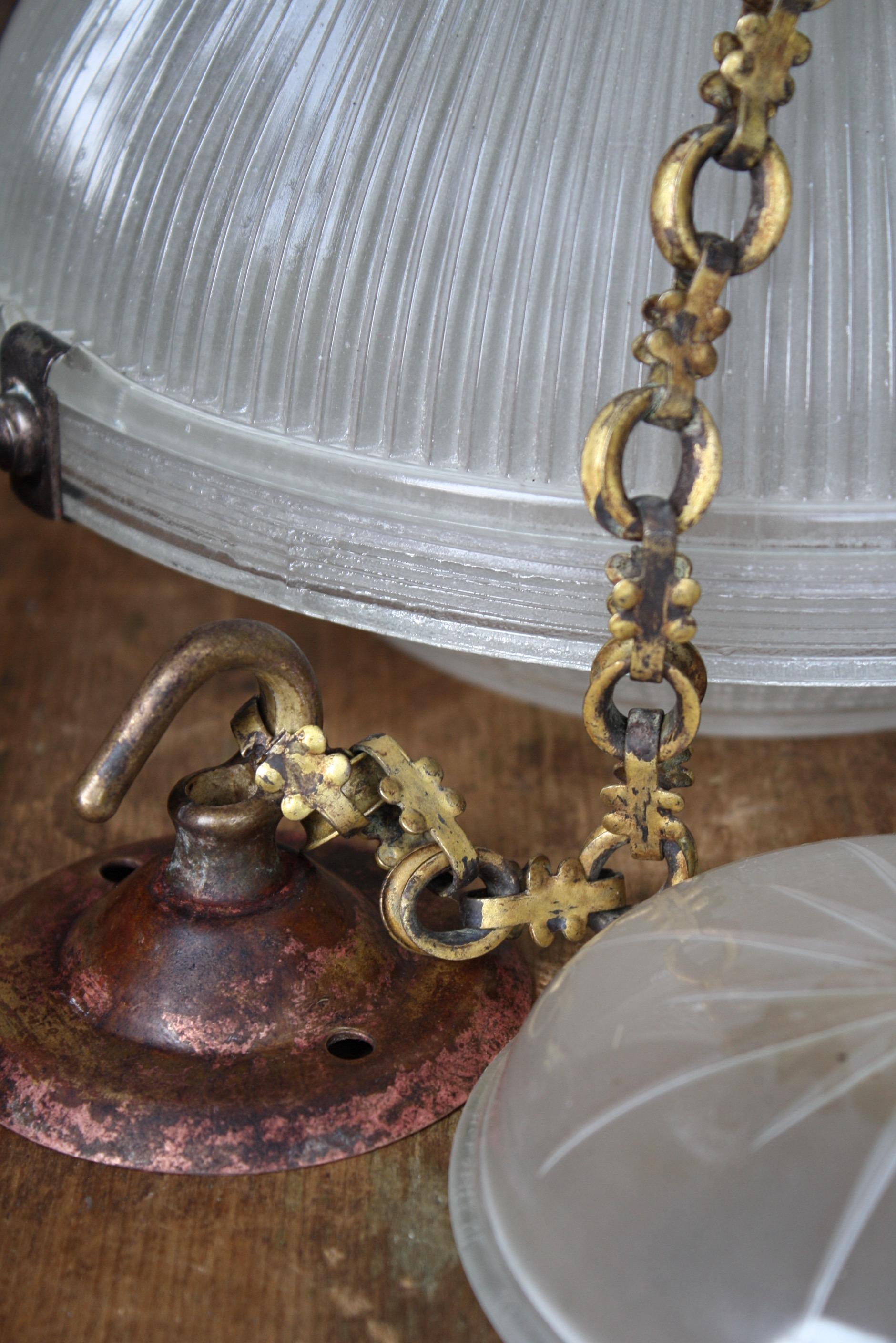 Early 20th Century Holophane Prismatic Glass and Brass Pendant Light 11