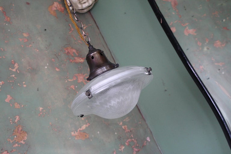 Early 20th Century Holophane Prismatic Glass Flying Saucer Pendant