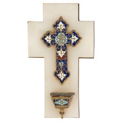 Croix de bénitier du début du 20e siècle - cloisonné et onyx