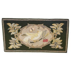 Early 20th Century Hooked Rug of Dove and Cherry Branch, Mounted for Hanging