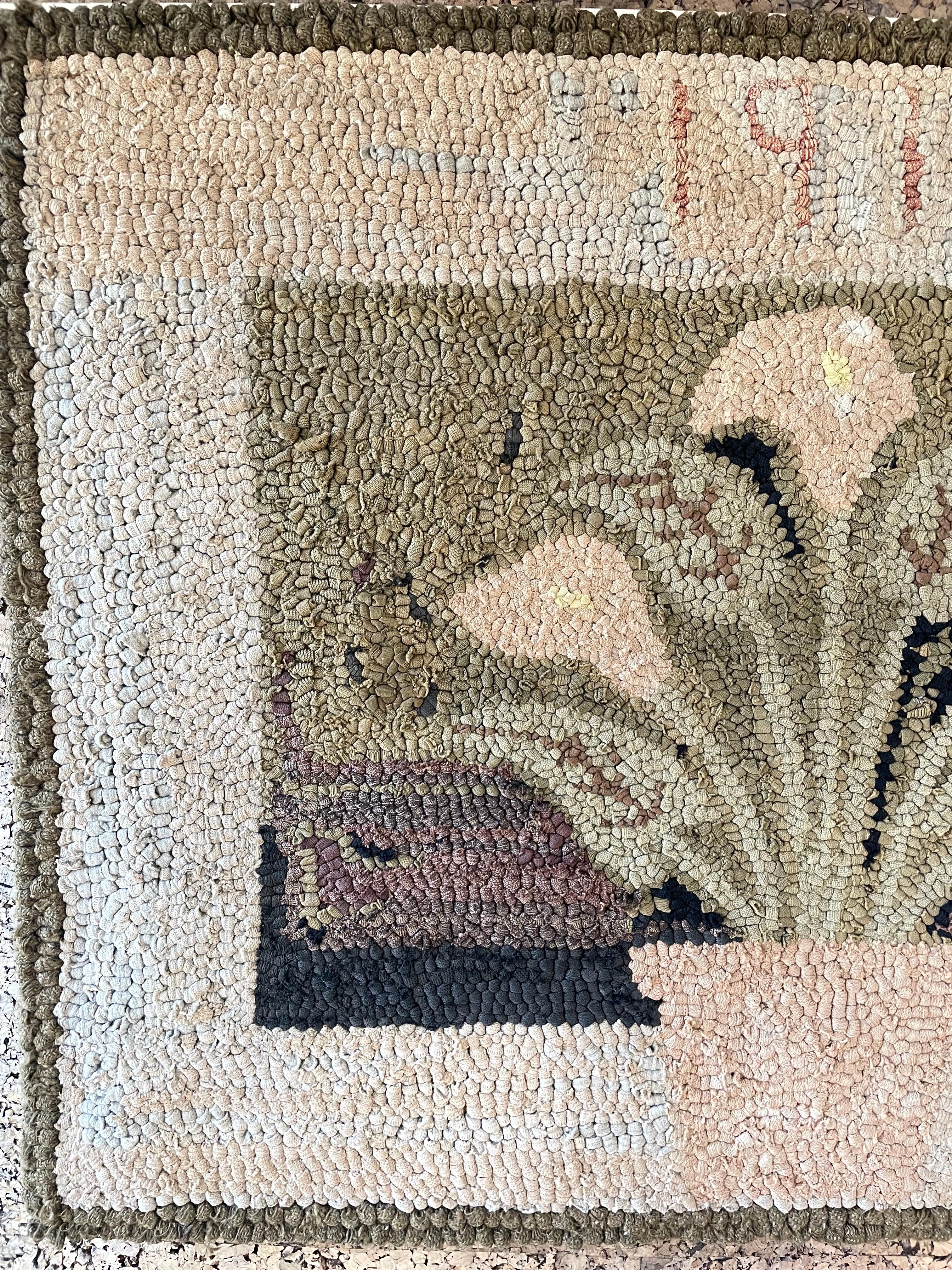American Early 20th Century Hooked Rug Wallhanging of Peace Lilies Dated 1916 For Sale