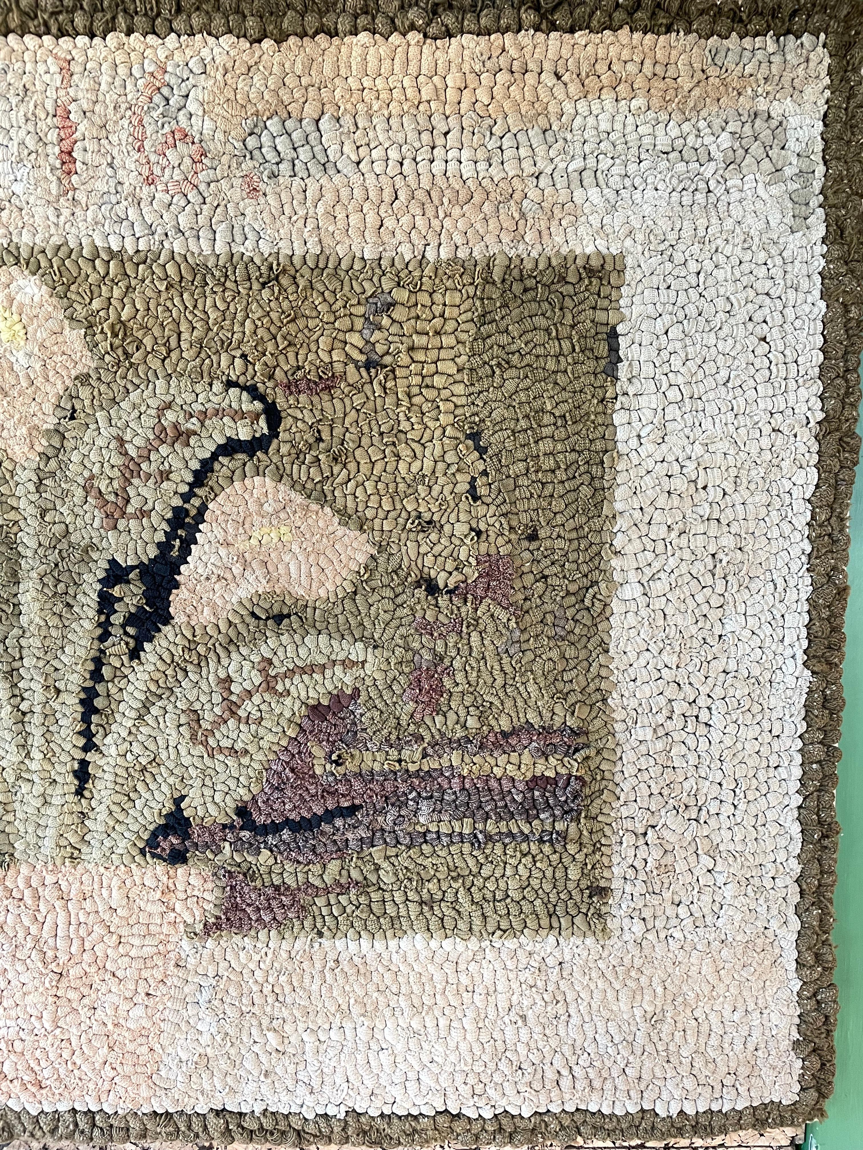Hand-Crafted Early 20th Century Hooked Rug Wallhanging of Peace Lilies Dated 1916 For Sale