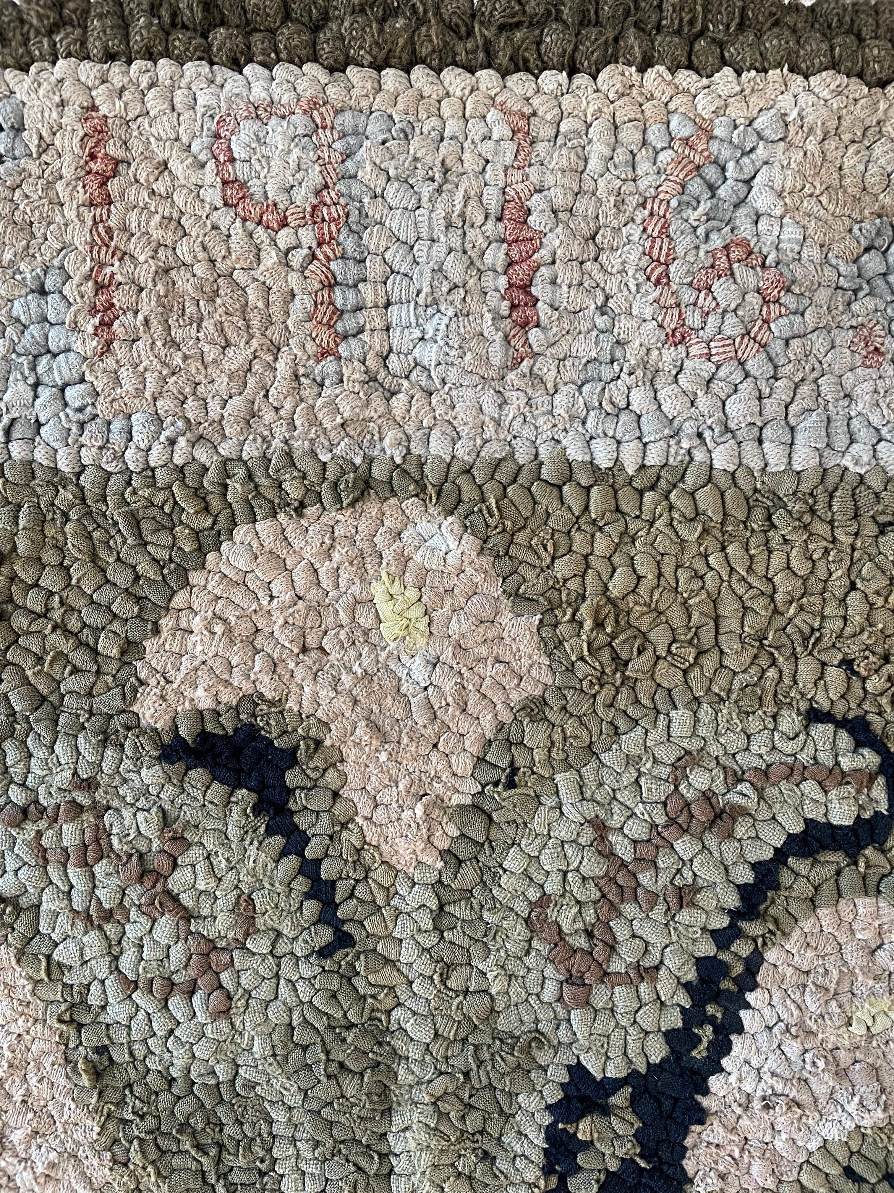 Early 20th Century Hooked Rug Wallhanging of Peace Lilies Dated 1916 In Good Condition For Sale In Nantucket, MA