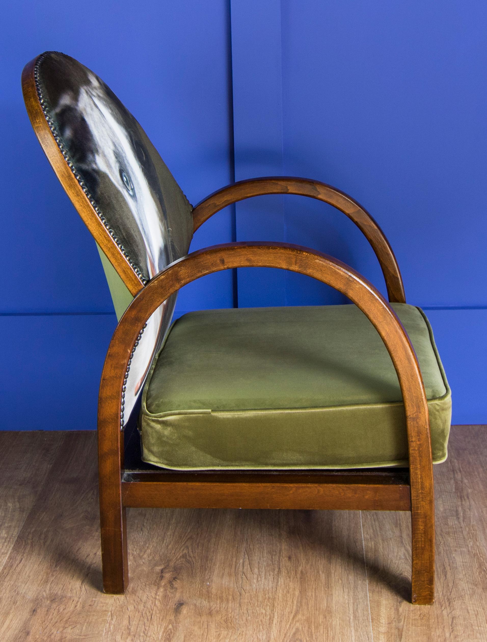 Mid-20th Century Early 20th Century Hooped Armchair in Vivienne Electra 'Madge' Velvet
