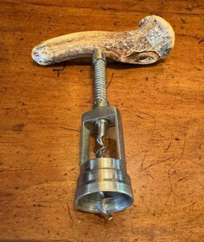 Rustic Early 20th Century Horn & Silver Handle Wine Corkscrew For Sale