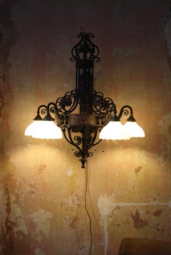 Early 20th Century Huge Cathedral Castle Gothic Wall Lights Sconces Brass Copper