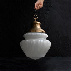 Early 20th Century Huge English Pharmacy Moonstone Glass Pendant Light