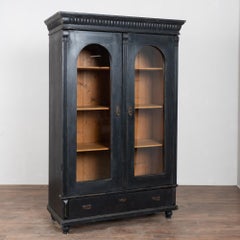 Early 20th-Century Hungarian Black Painted Display Cabinet Bookcase