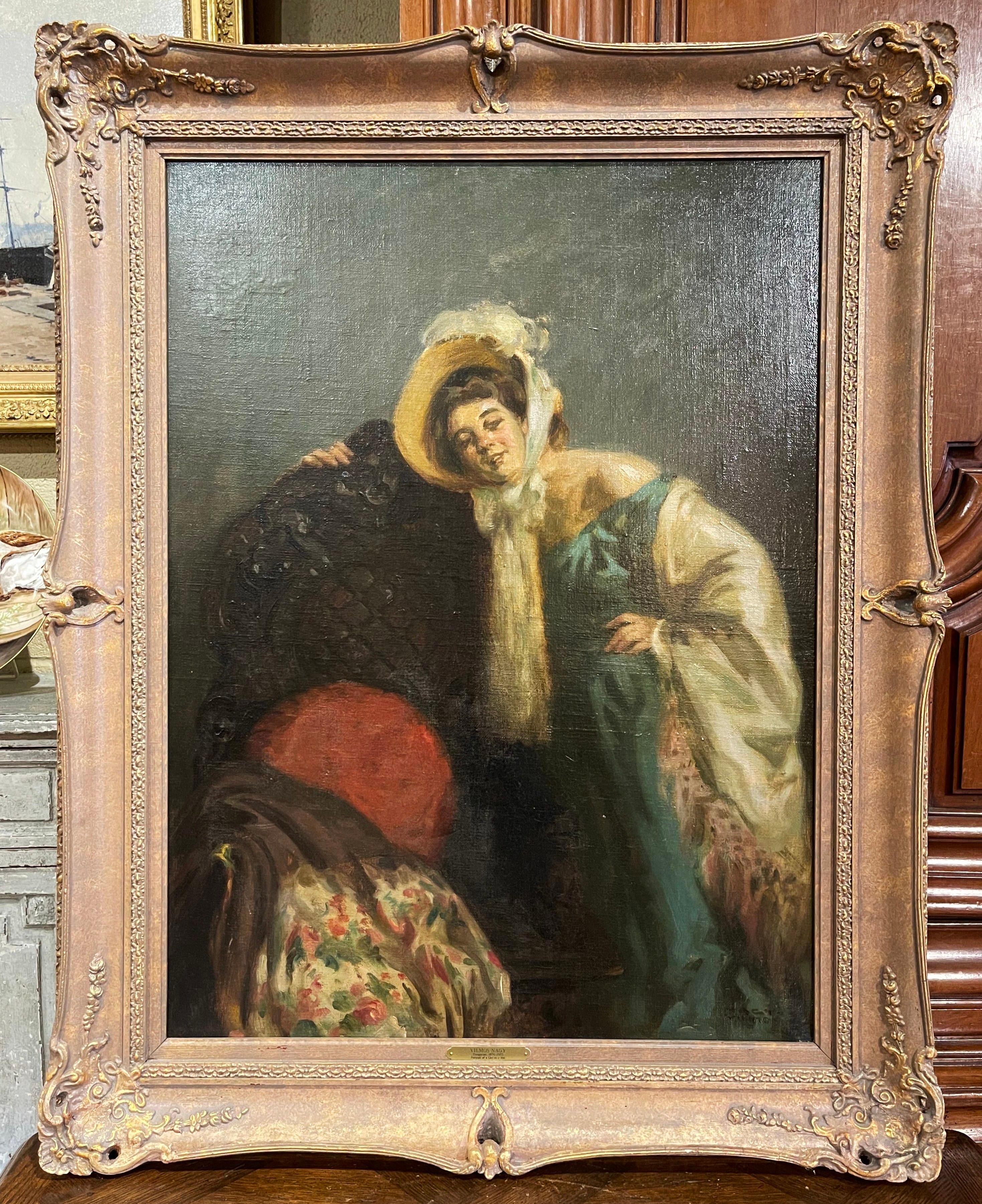 Early 20th Century Hungarian Framed Oil on Canvas Painting by Vilmos Nagy In Excellent Condition For Sale In Dallas, TX