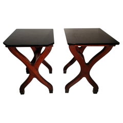 Early 20th Century Ice Cream Parlor Tables with Original Black Glass Tops