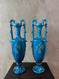 Early 20th century In the taste of Delphin Massier Pair of Faience Vase