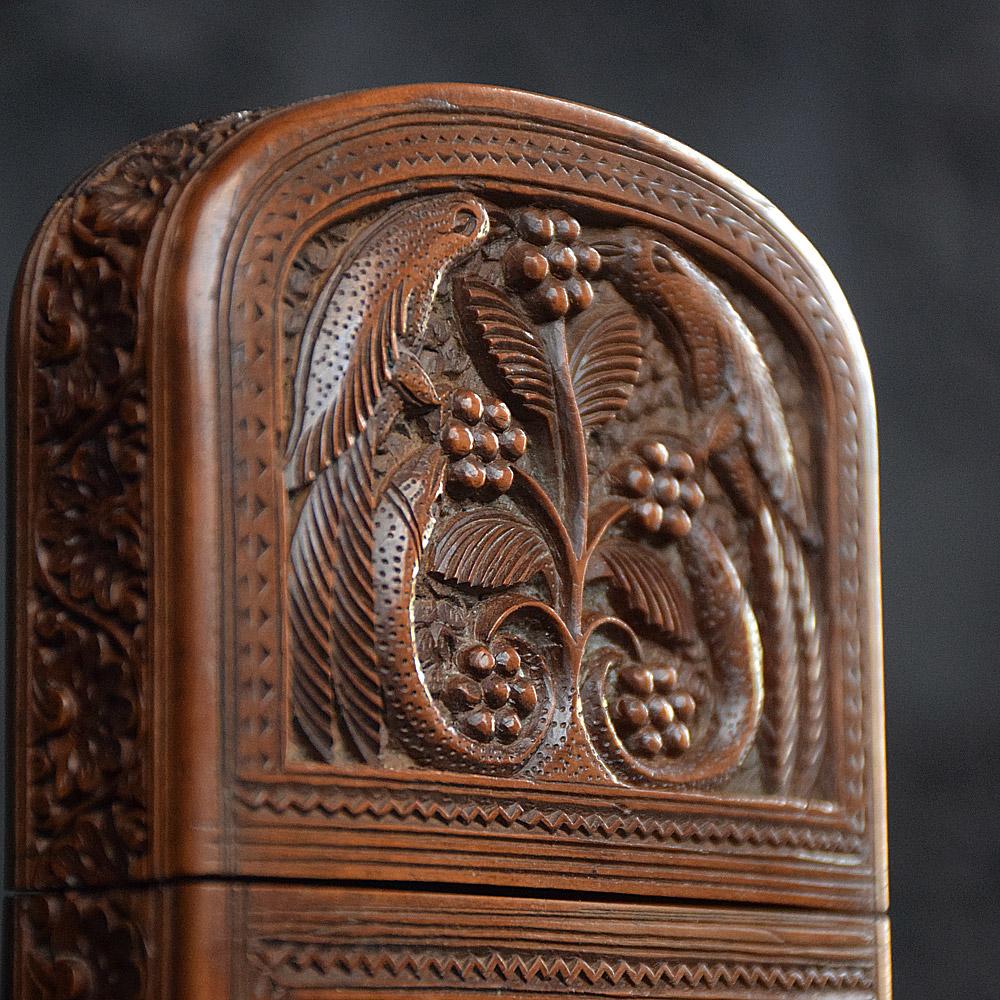 Pine Early 20th Century Indian Carved Cigar Box