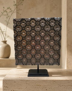Early 20th Century Indian Carved Wood and Brass Printing Block on Steel Stand