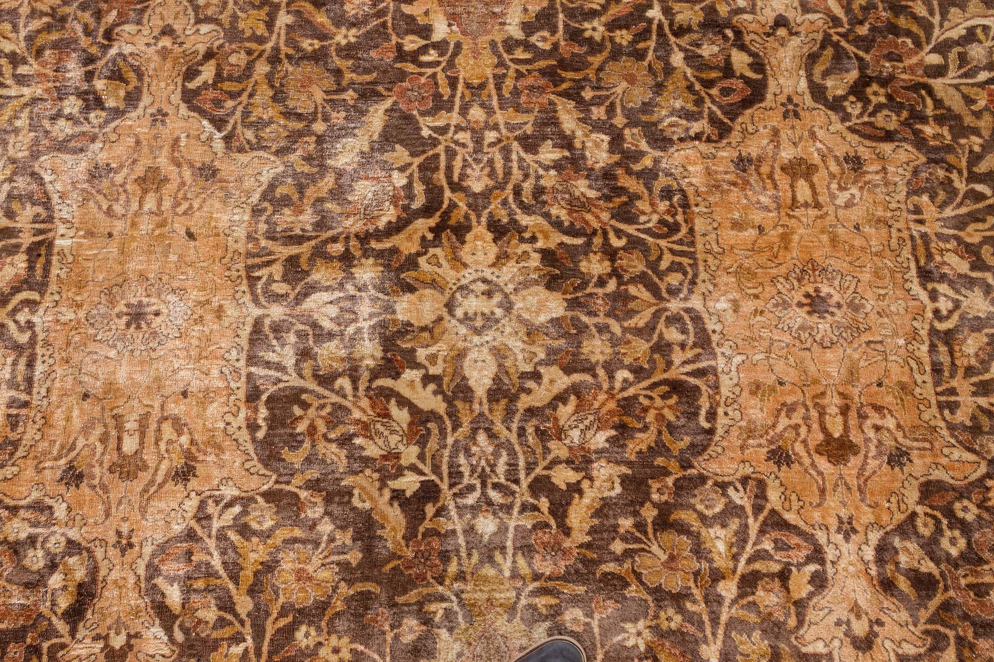Early 20th Century Indian Chocolate Brown Handmade Wool Carpet (Size Adjusted)
Size: 12'9