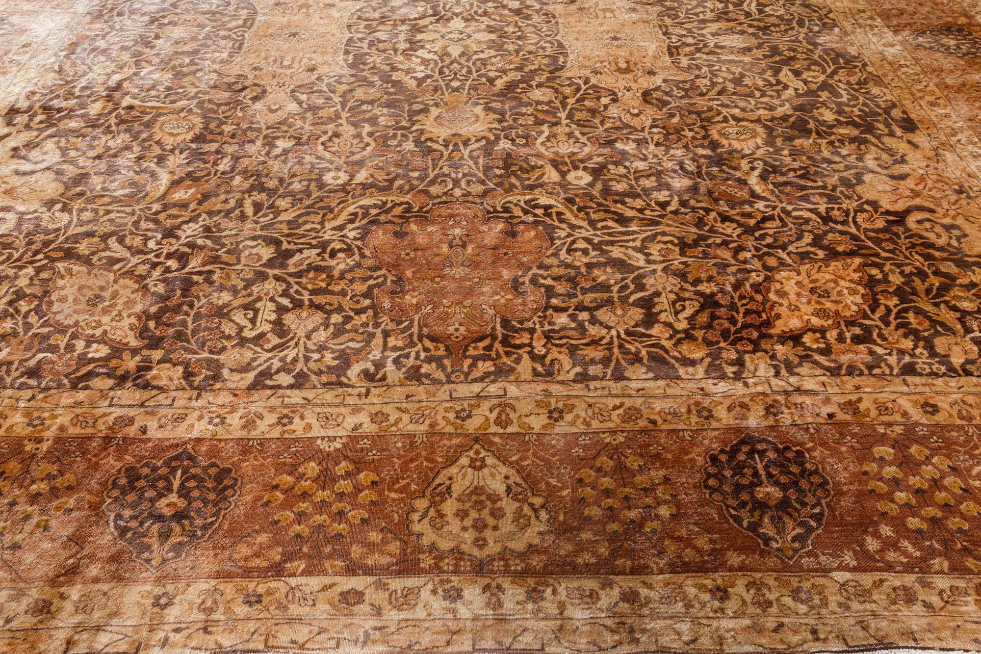 Early 20th Century Indian Chocolate Brown Handmade Wool Carpet (Size Adjusted) For Sale 1