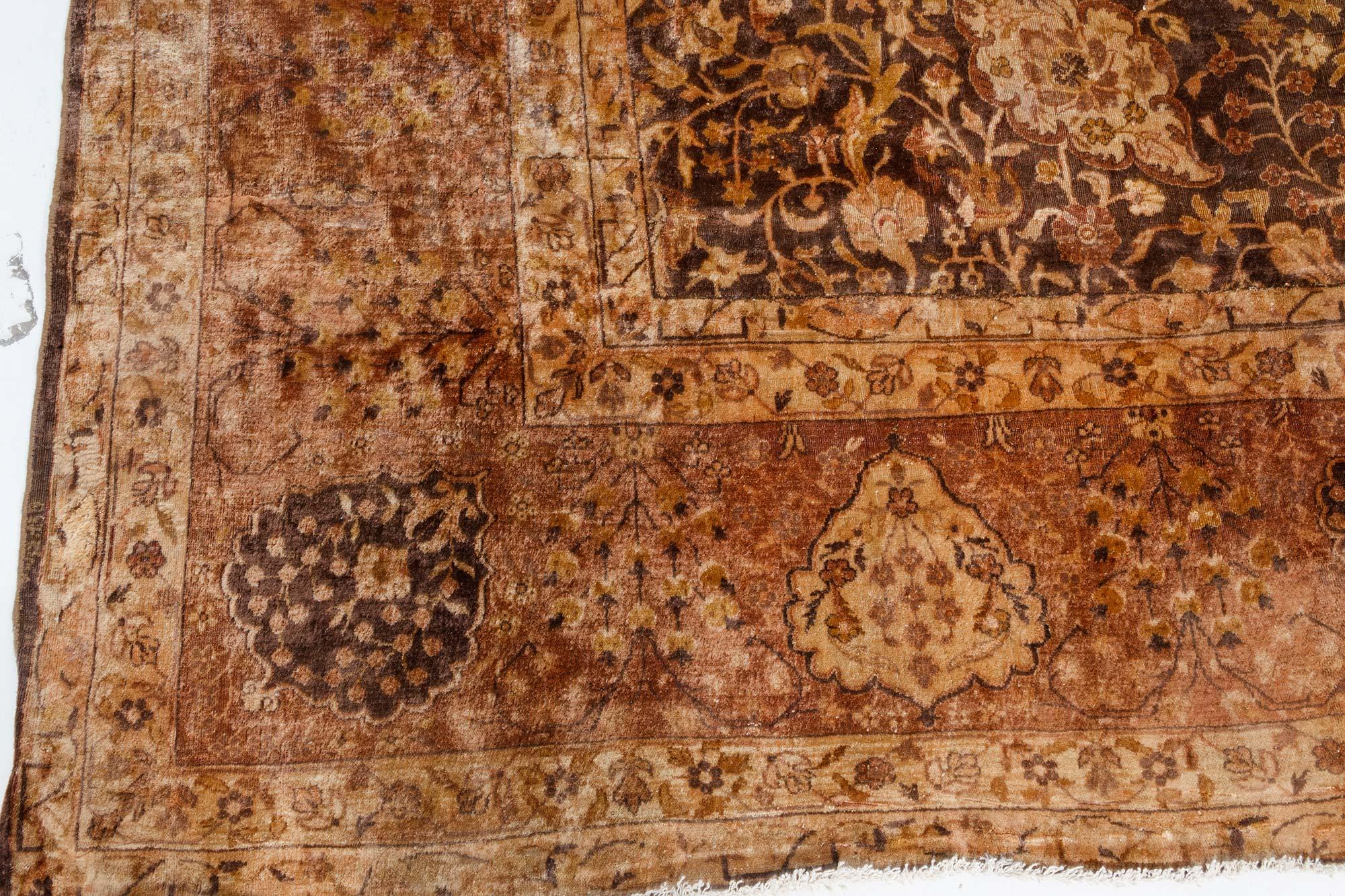 Early 20th Century Indian Chocolate Brown Handmade Wool Carpet (Size Adjusted) For Sale 2