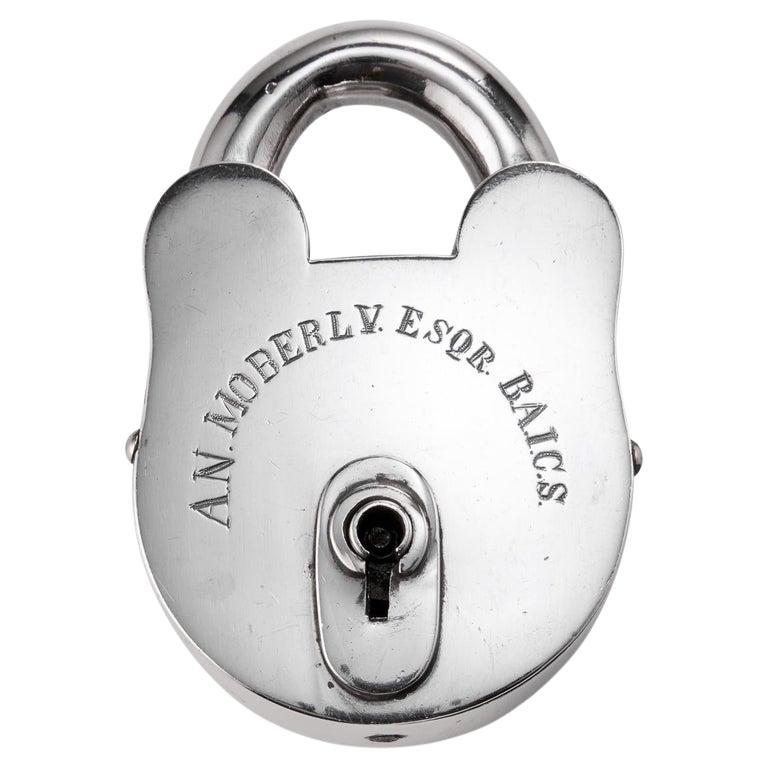 Early 20th Century Indian Colonial Silver Engraved Presentation Padlock 1912