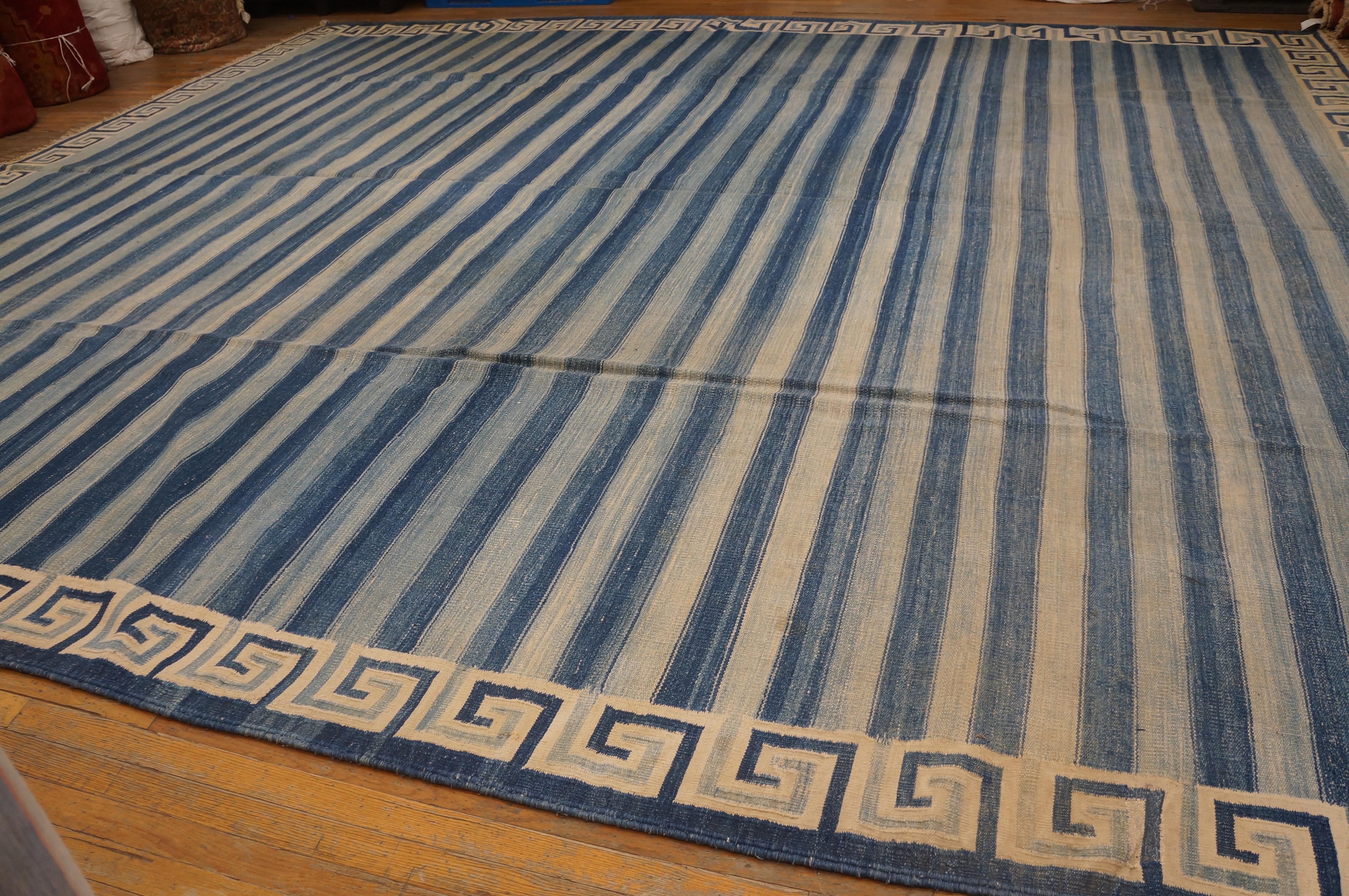 Indischer Dhurrie-Teppich aus Baumwolle des frühen 20. Jahrhunderts ( 14'4