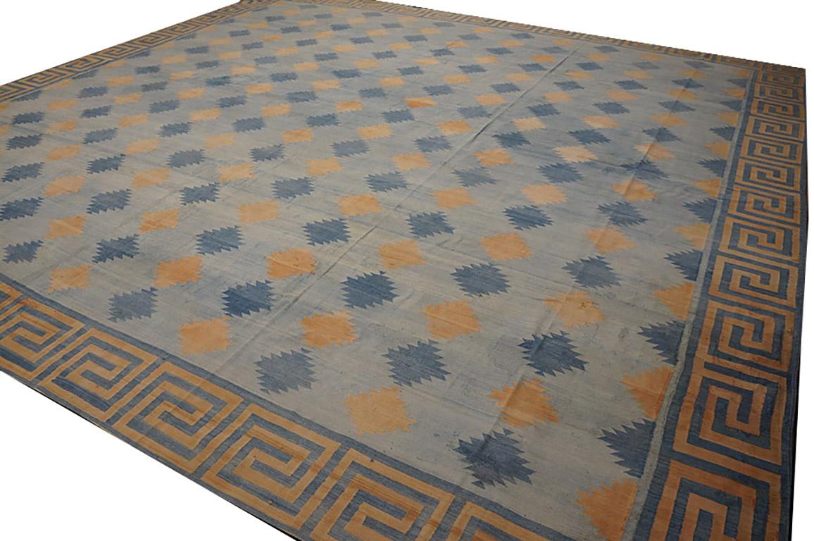 Tappeto Dhurrie in cotone indiano dei primi del Novecento ( 16'6