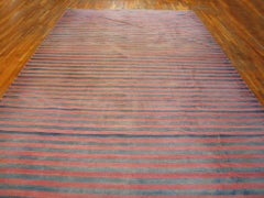 1930s Multi Stripe Antique Indian Cotton Dhurrie Carpet 9'4" x 18'6" Woven Rug