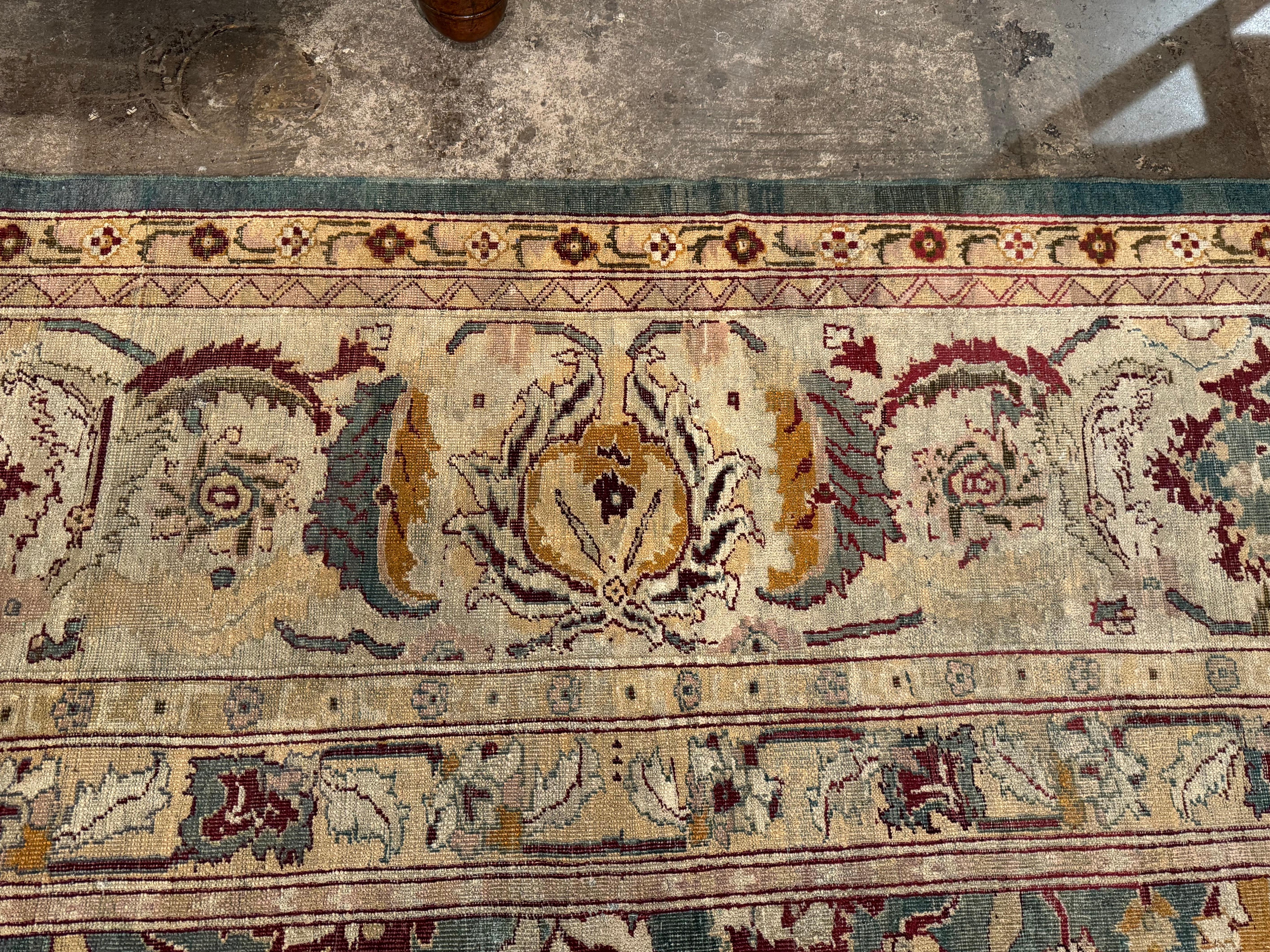 Early 20th Century Indian Hand Woven Wool Agra Rug For Sale 7
