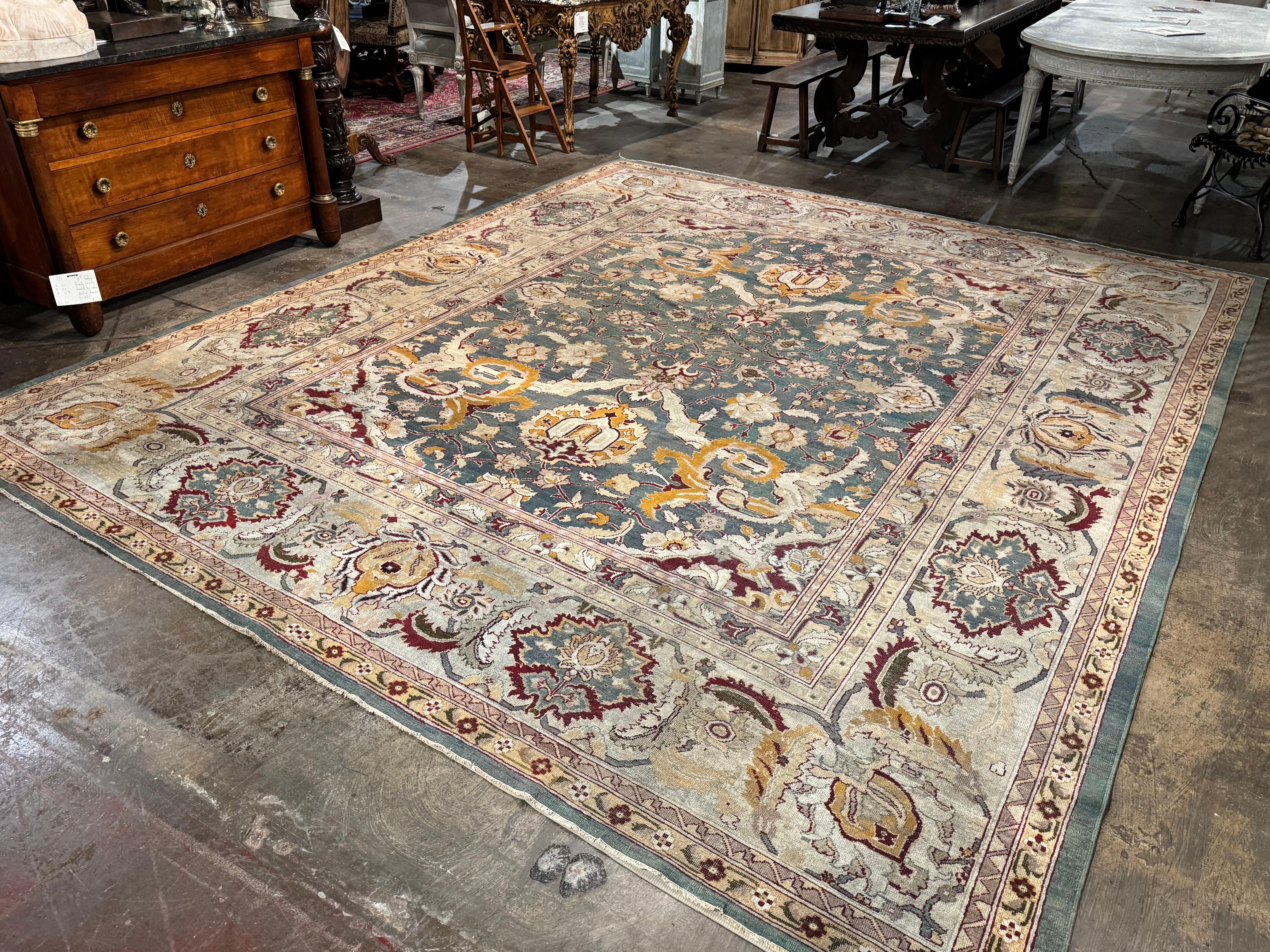 Early 20th Century Indian Hand Woven Wool Agra Rug For Sale 1