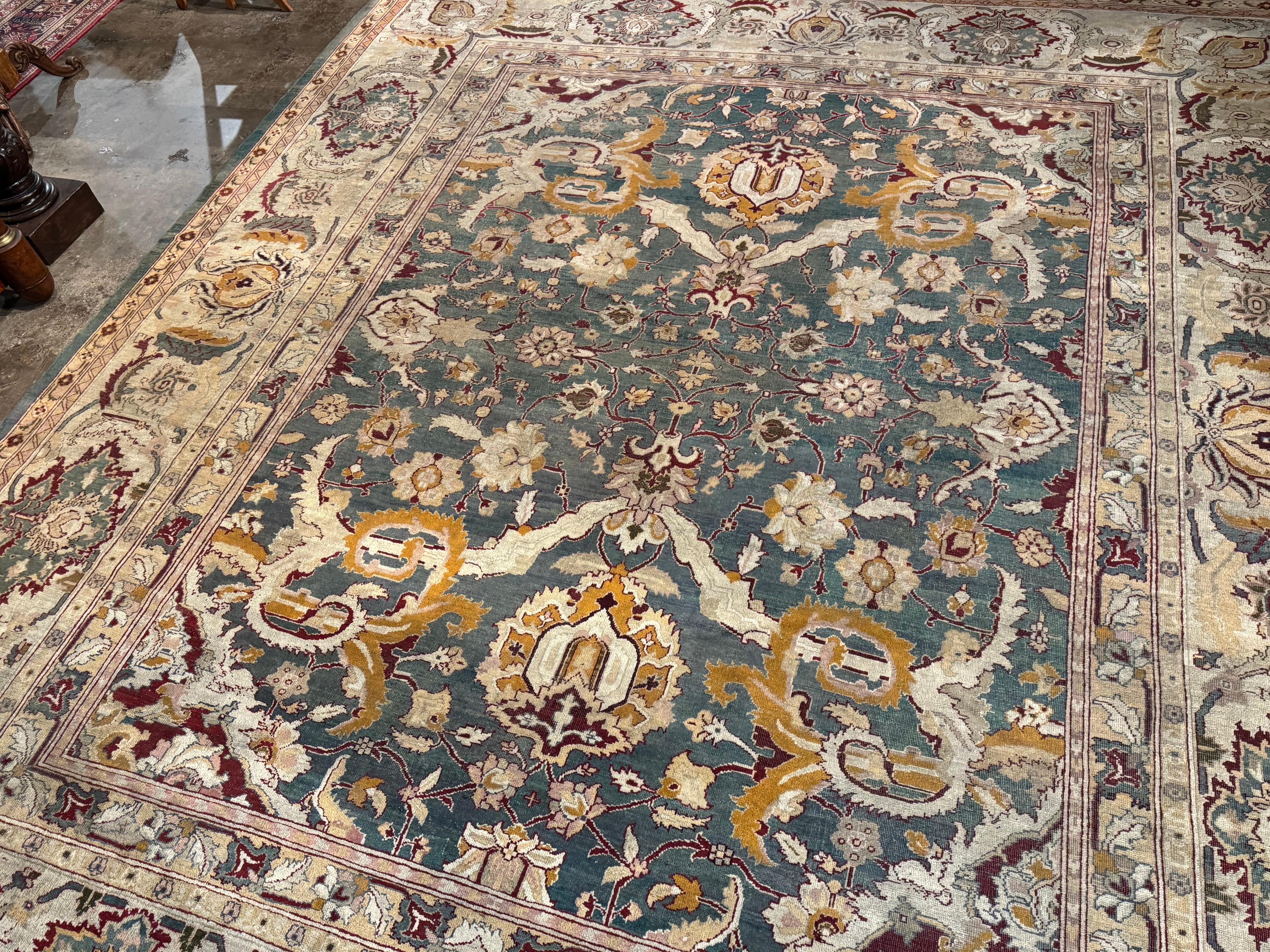 Early 20th Century Indian Hand Woven Wool Agra Rug For Sale 2