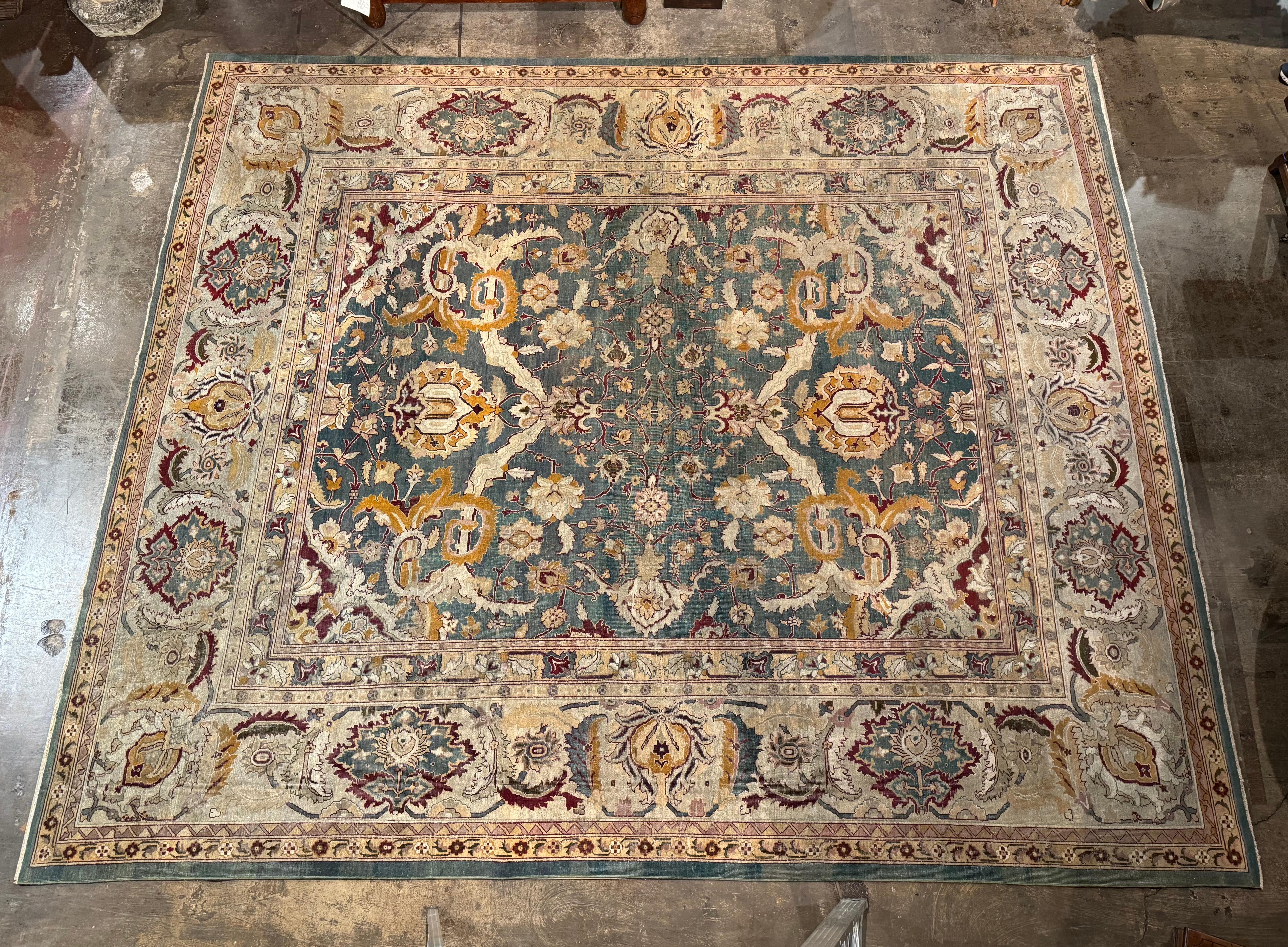 Early 20th Century Indian Hand Woven Wool Agra Rug For Sale 3