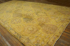 1920s Yellow Herati Antique Indian Lahore Carpet 11'x22'4" Wool Rug Handknotted