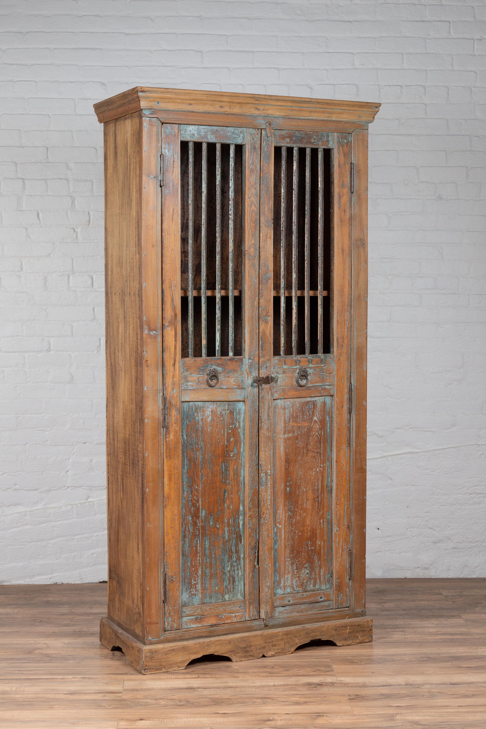 Early 20th Century Indian Rustic Wooden Kitchen Cabinet with Distressed Finish For Sale 4