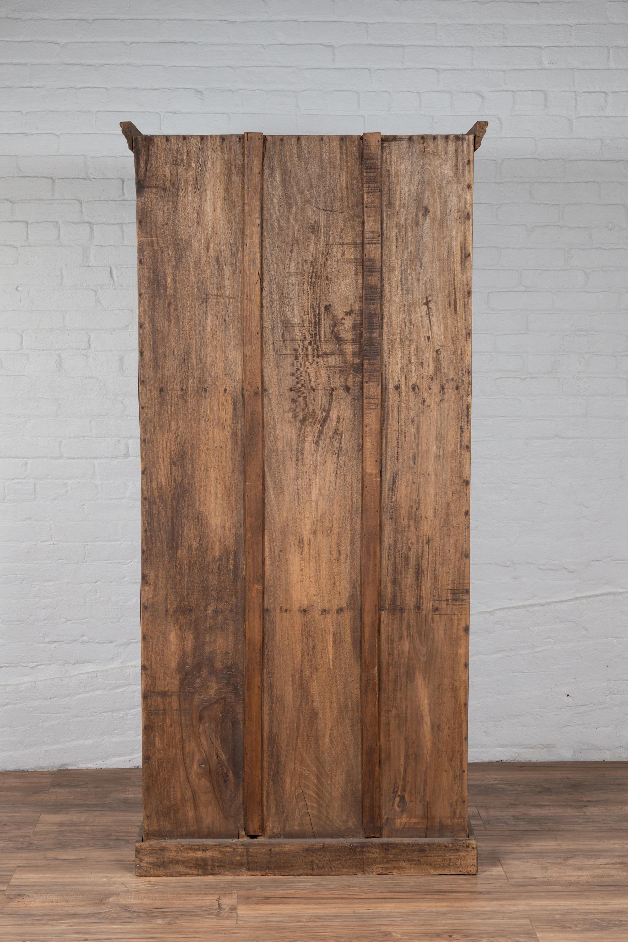 Early 20th Century Indian Rustic Wooden Kitchen Cabinet with Distressed Finish For Sale 6