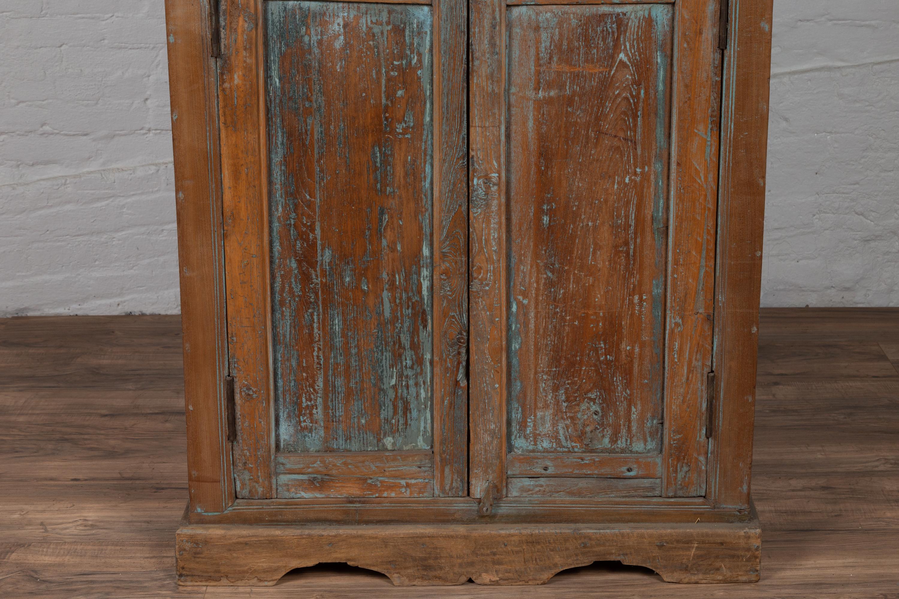 Early 20th Century Indian Rustic Wooden Kitchen Cabinet with Distressed Finish In Good Condition For Sale In Yonkers, NY