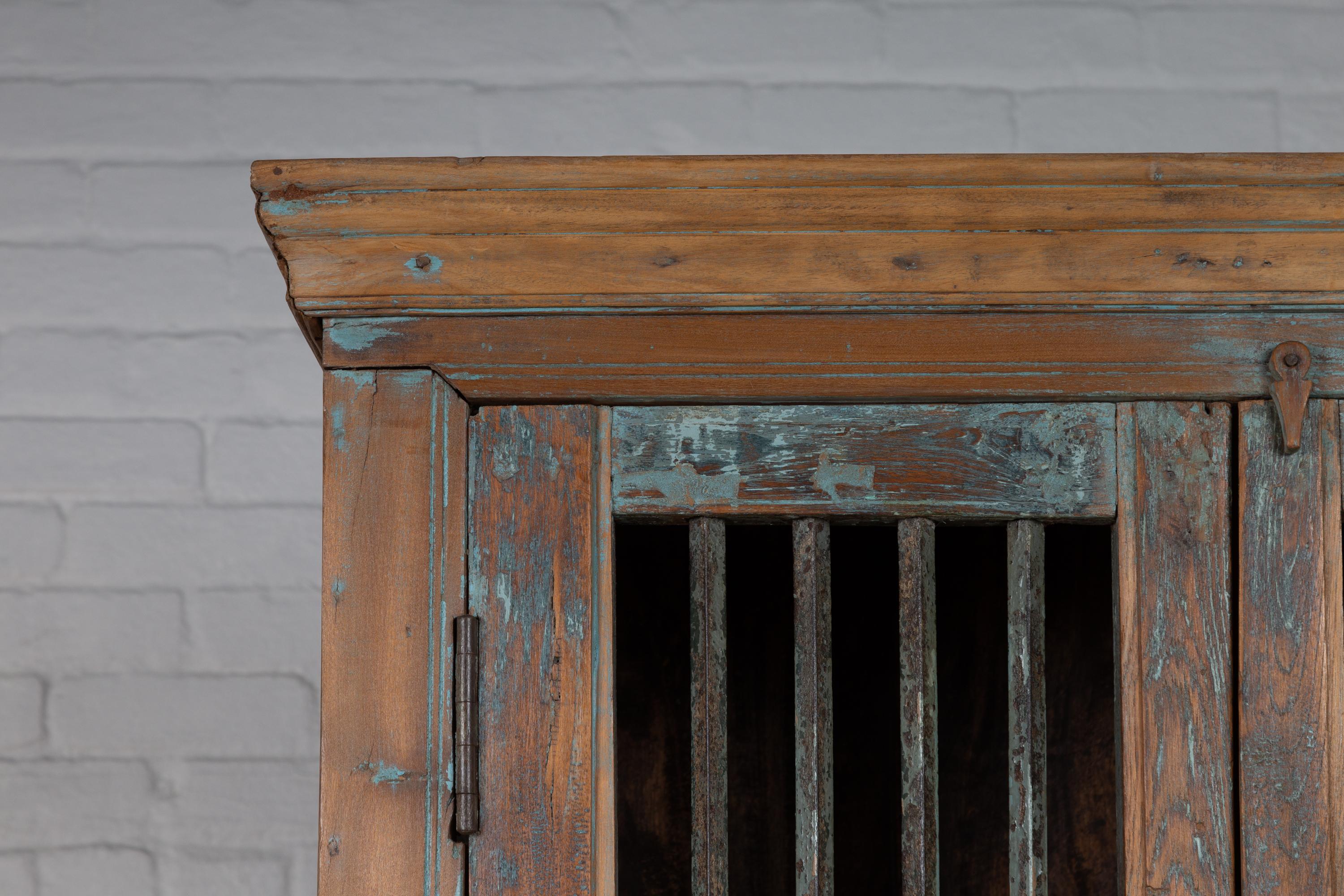 Early 20th Century Indian Rustic Wooden Kitchen Cabinet with Distressed Finish For Sale 1