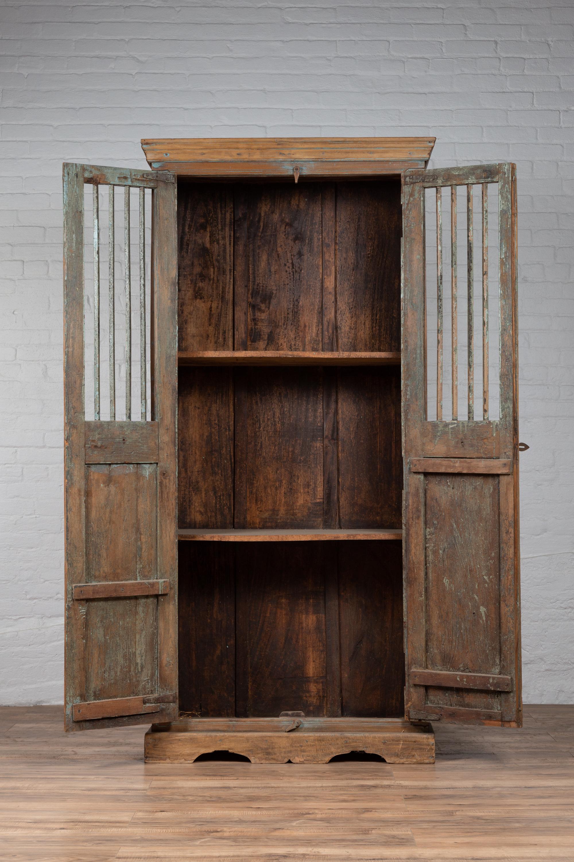 Early 20th Century Indian Rustic Wooden Kitchen Cabinet with Distressed Finish For Sale 2