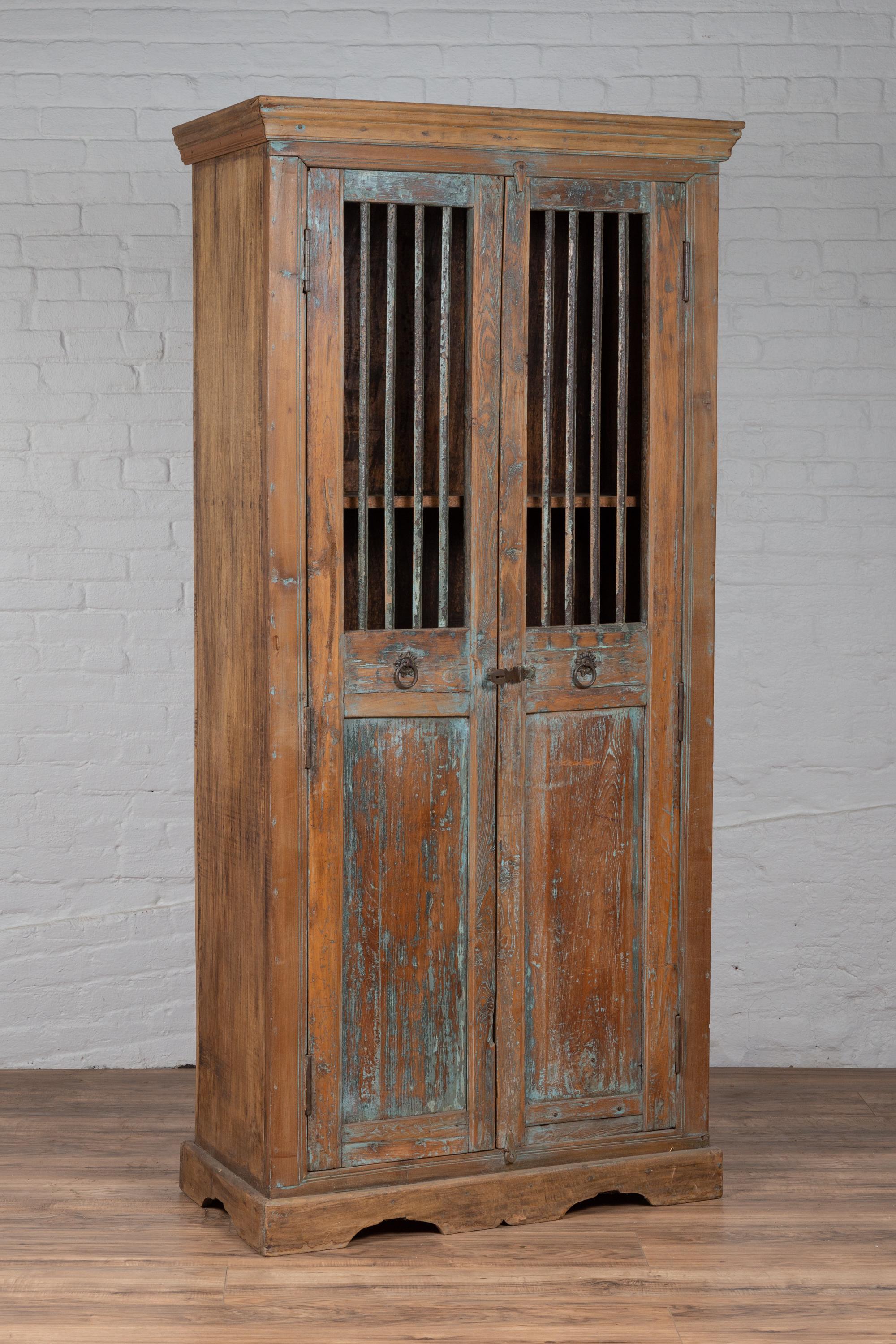 Early 20th Century Indian Rustic Wooden Kitchen Cabinet with Distressed Finish For Sale 3