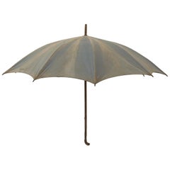 Antique Early 20th Century Indigo Canvas Umbrella