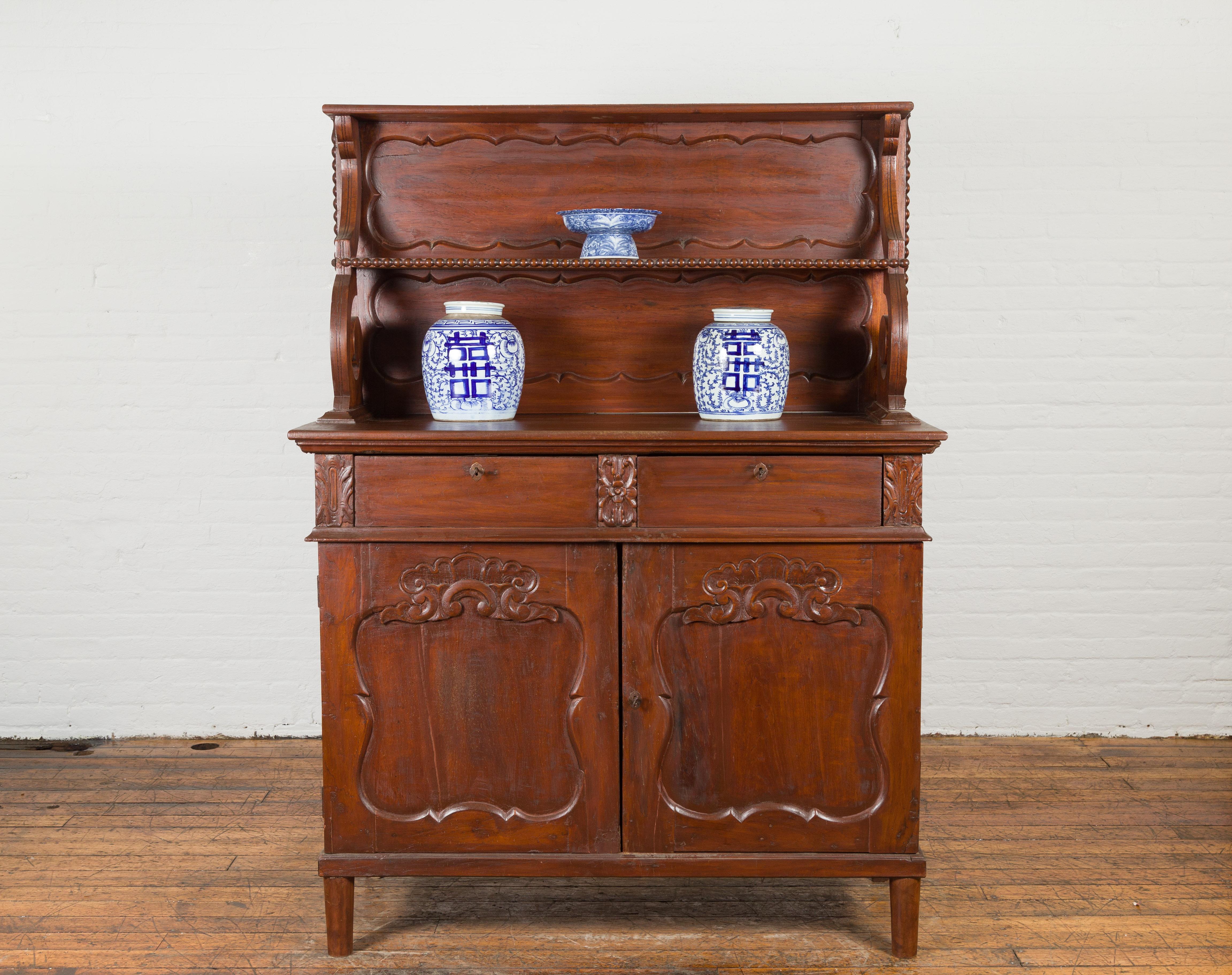 Early 20th Century Indonesian Display Cabinet with Shelves, Drawers and Doors In Good Condition For Sale In Yonkers, NY