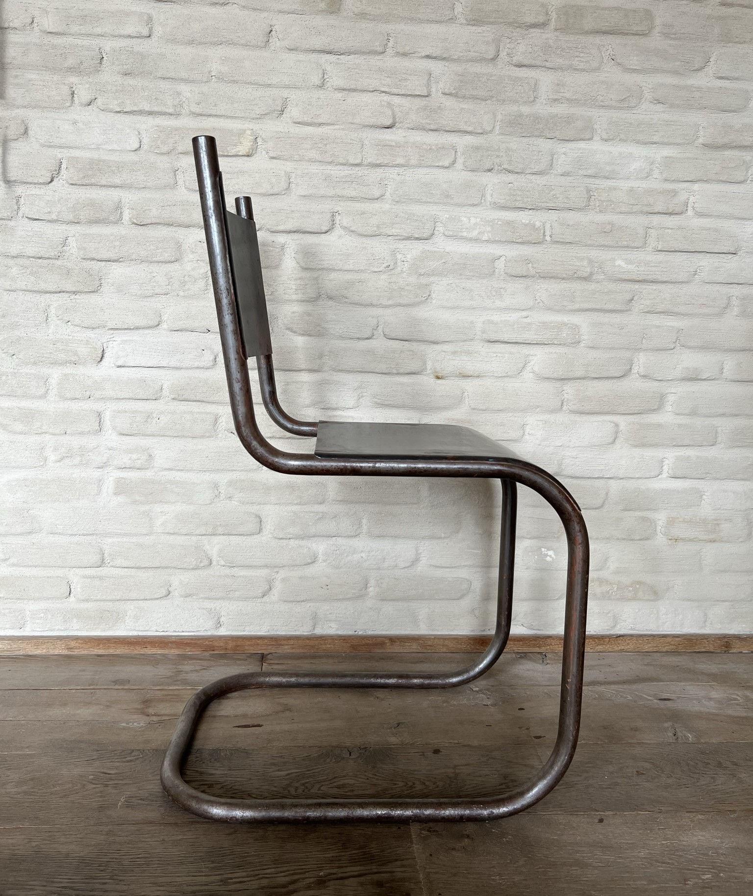 German Early 20th Century Industrial Bauhaus Iron Chair For Sale