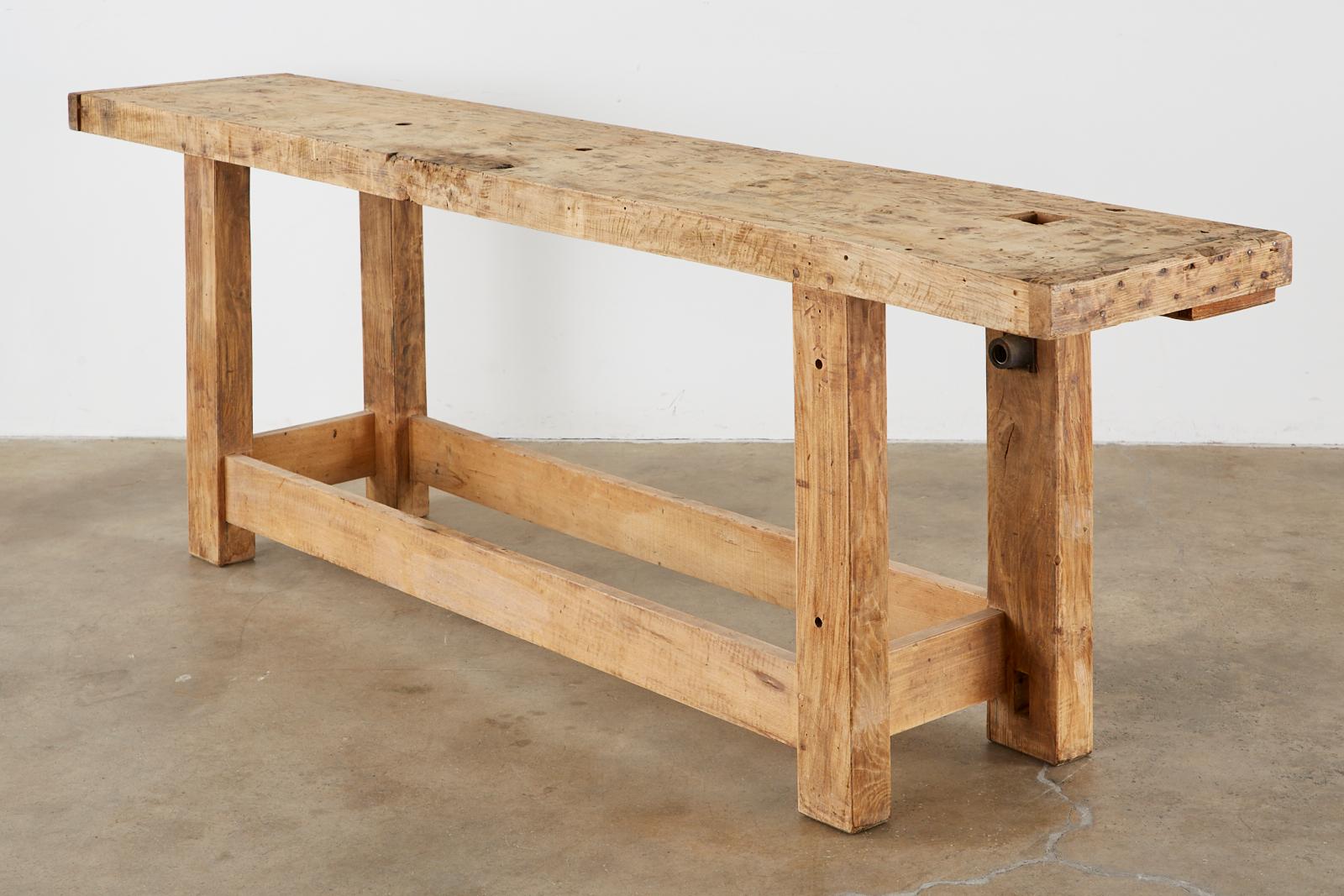 Early 20th Century Industrial Carpenter's Workbench Console 8