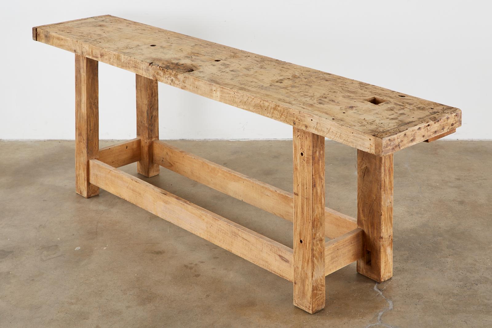 Early 20th Century Industrial Carpenter's Workbench Console 9