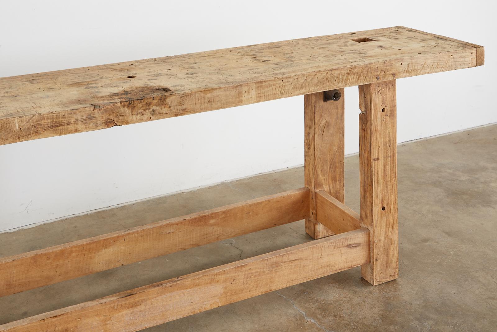 Rustic Early 20th Century Industrial Carpenter's Workbench Console