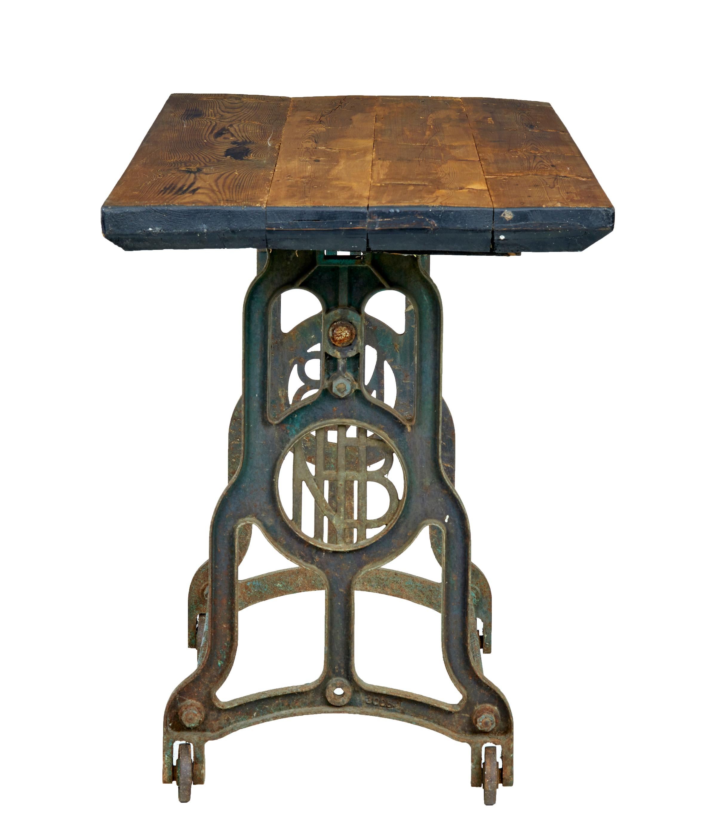 Swedish Early 20th Century Industrial Cast Iron and Pine Work Table