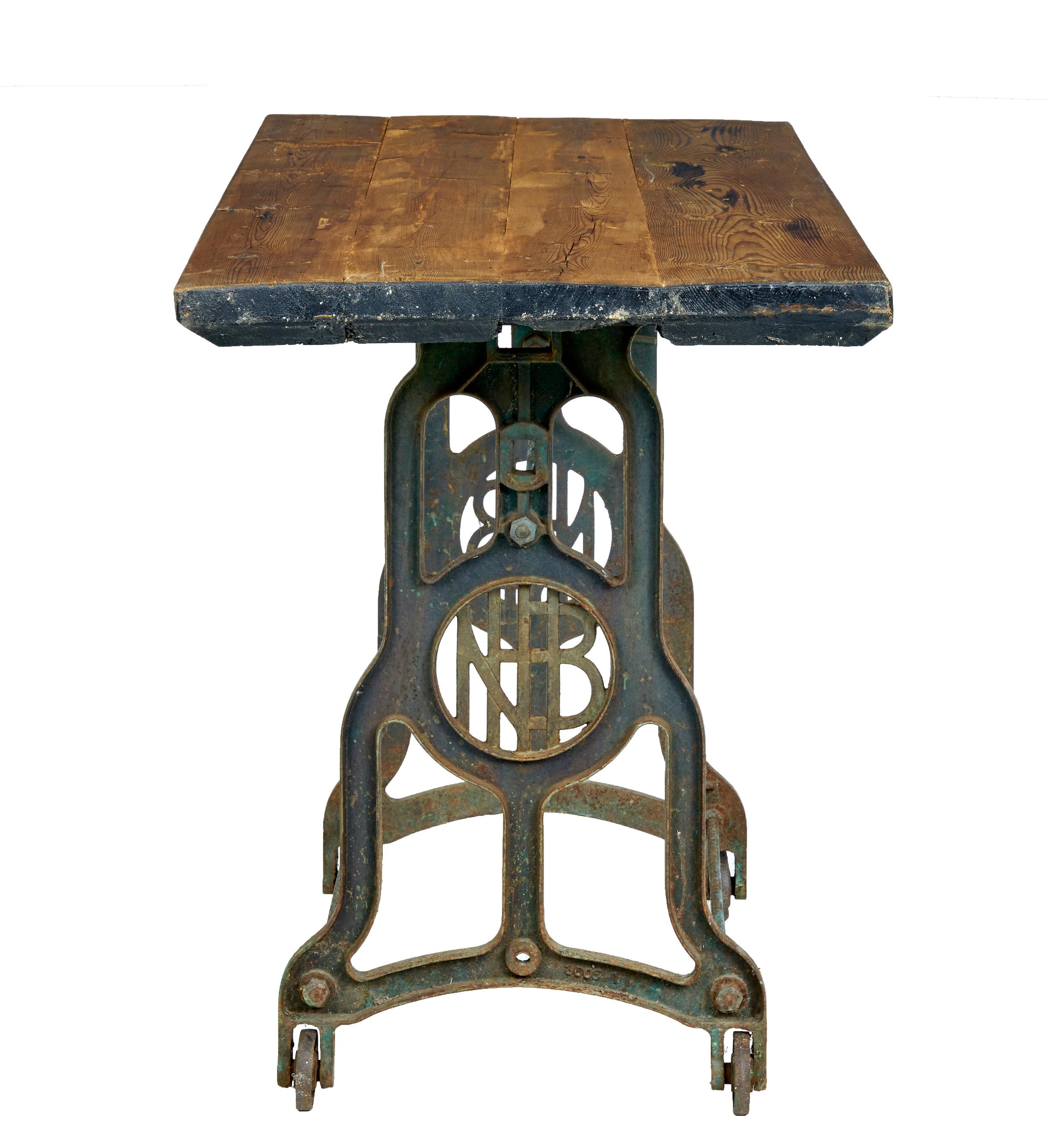 Metalwork Early 20th Century Industrial Cast Iron and Pine Work Table