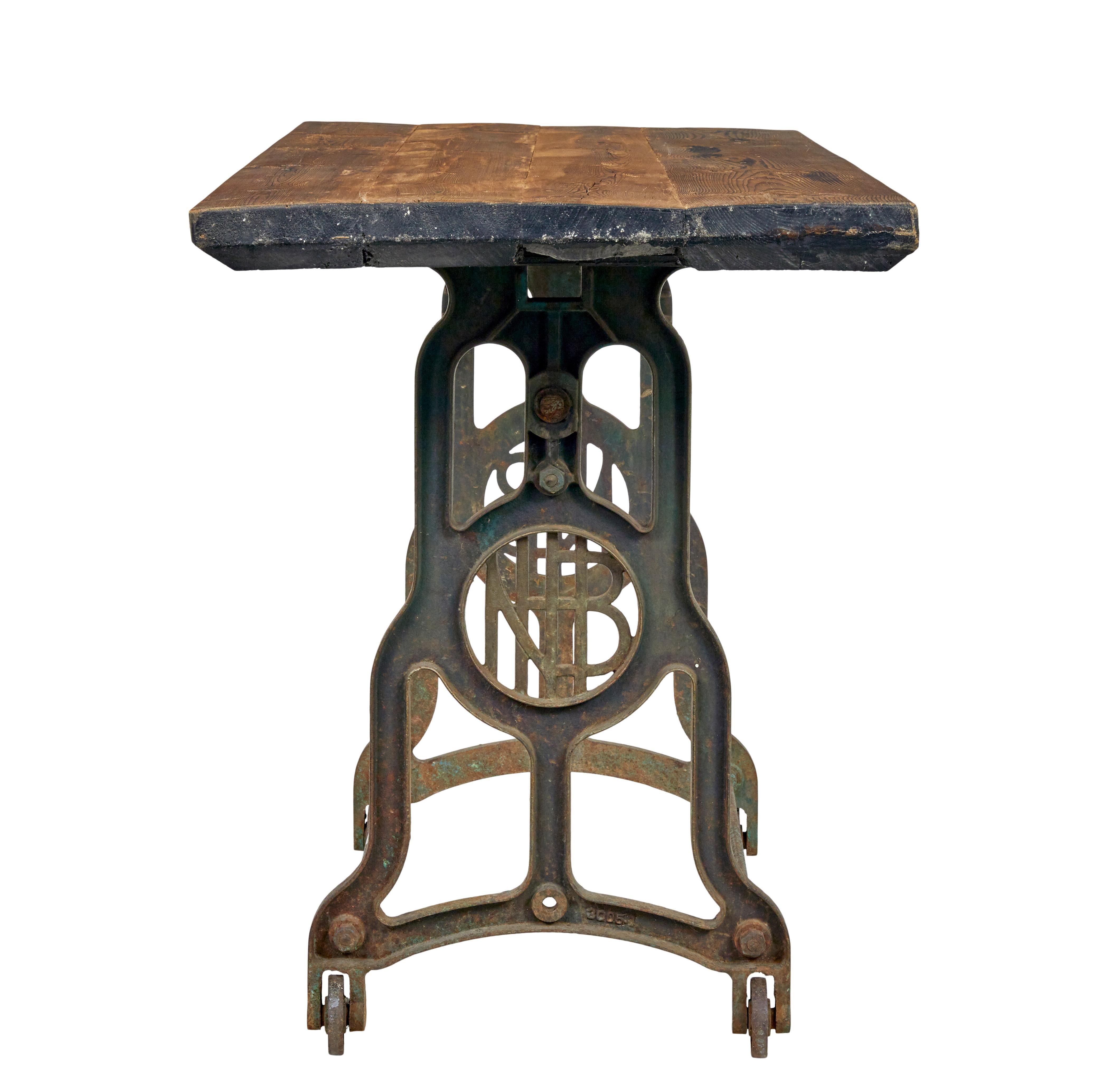 Swedish Early 20th century industrial cast iron and pine work table For Sale