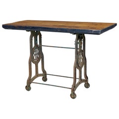 Early 20th Century Industrial Cast Iron and Pine Work Table