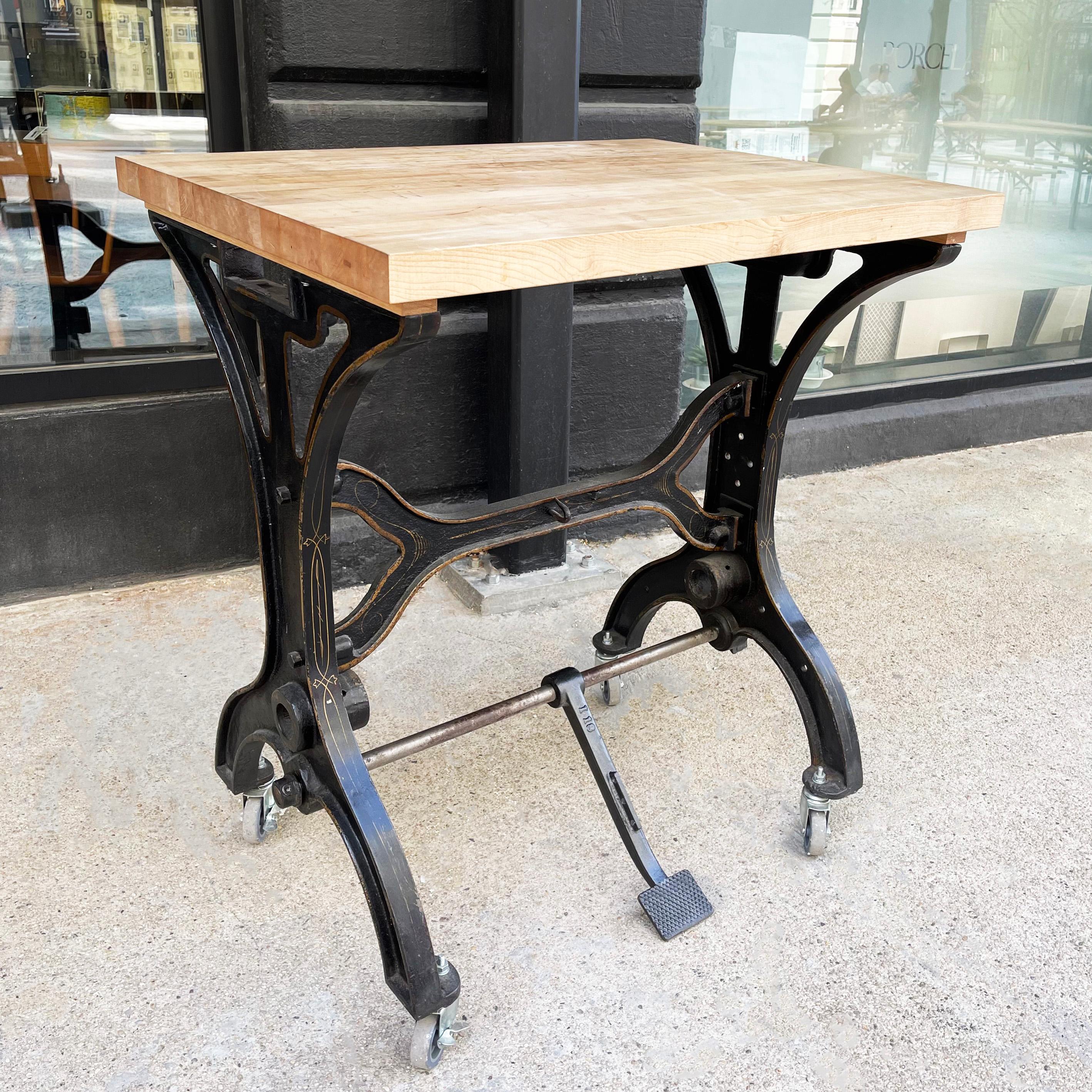 American Early 20th Century Industrial Cast Iron Butcher Block Table For Sale