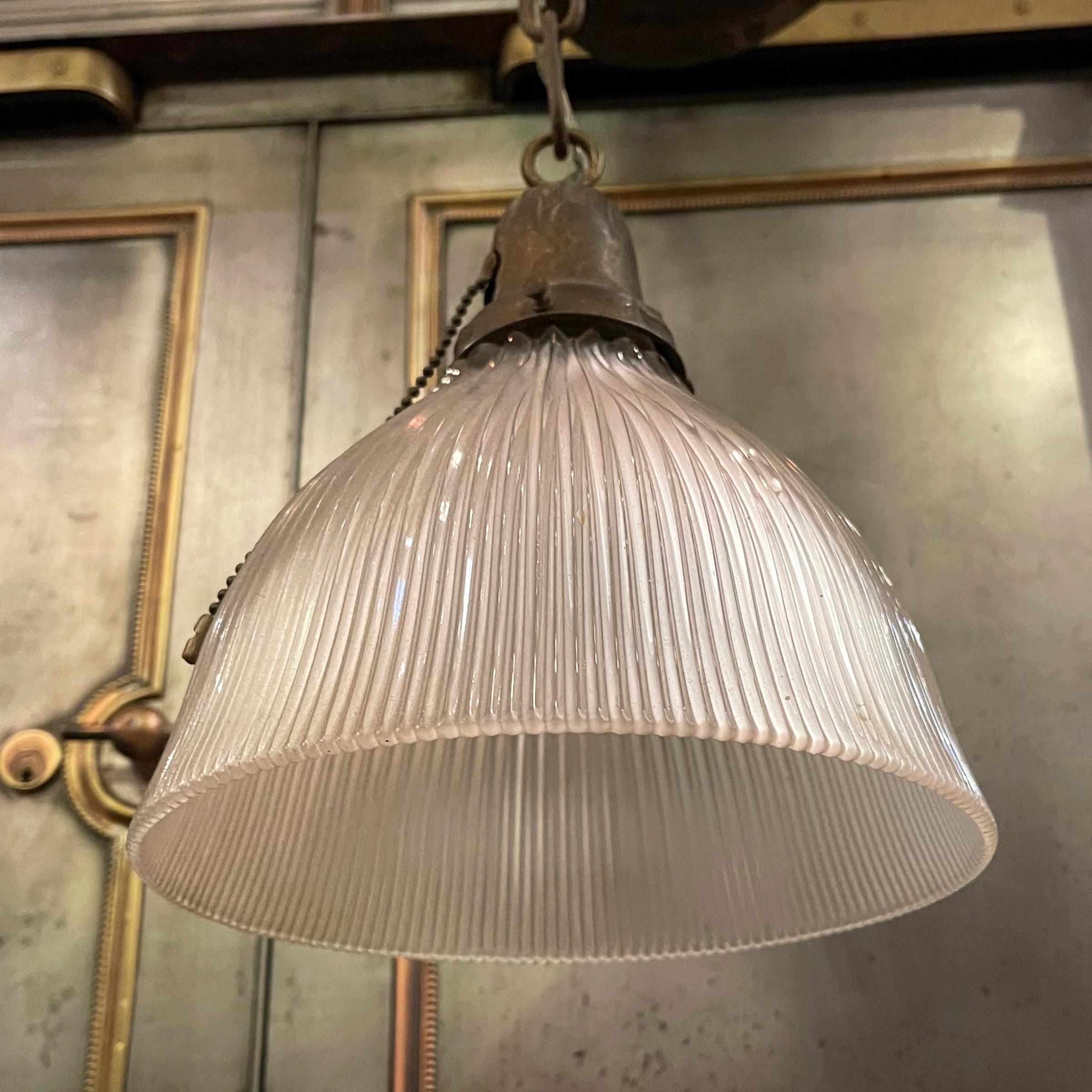 Early 20th Century Industrial Cut Glass Dome Pendant Light For Sale 1