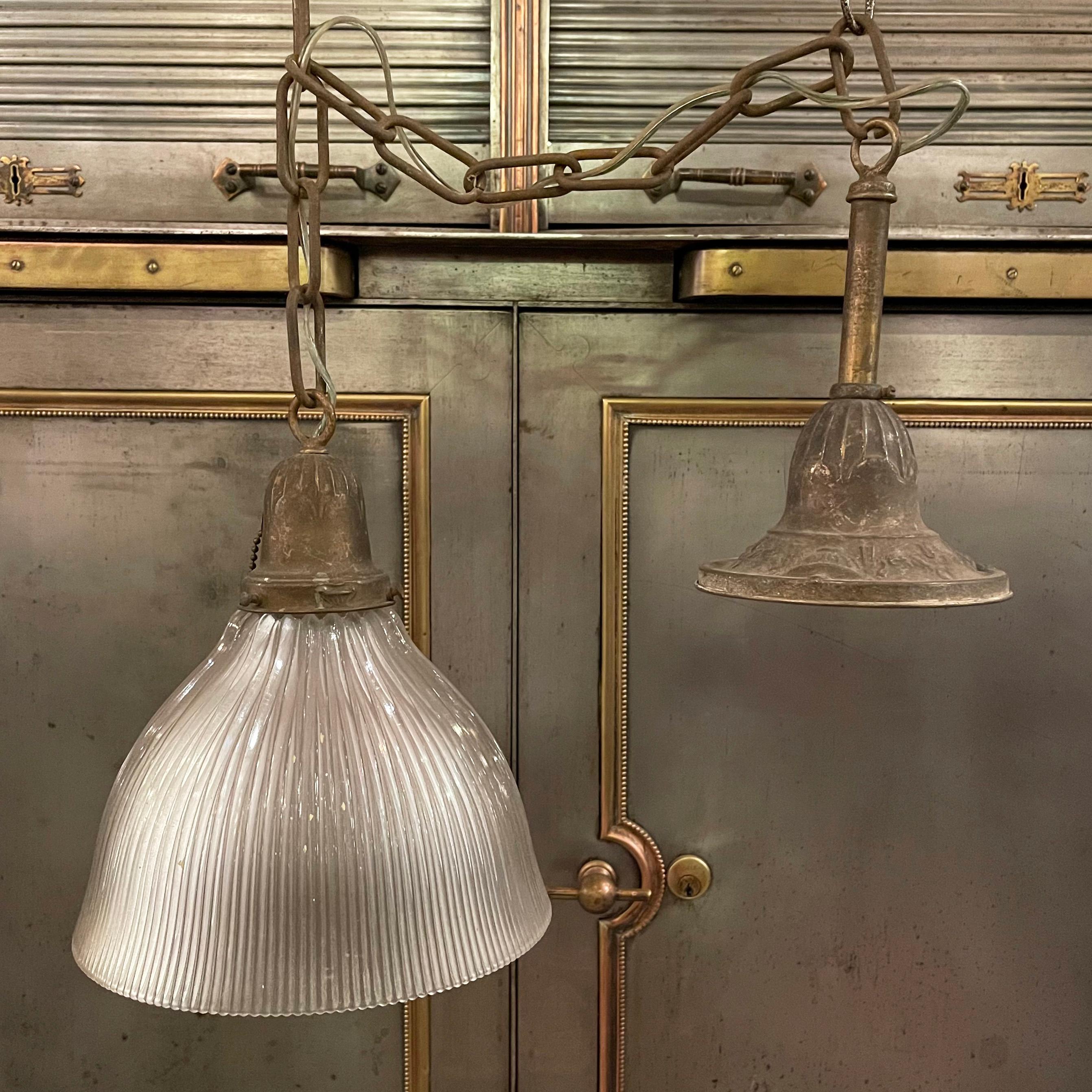 Early 20th Century Industrial Cut Glass Dome Pendant Light For Sale 2
