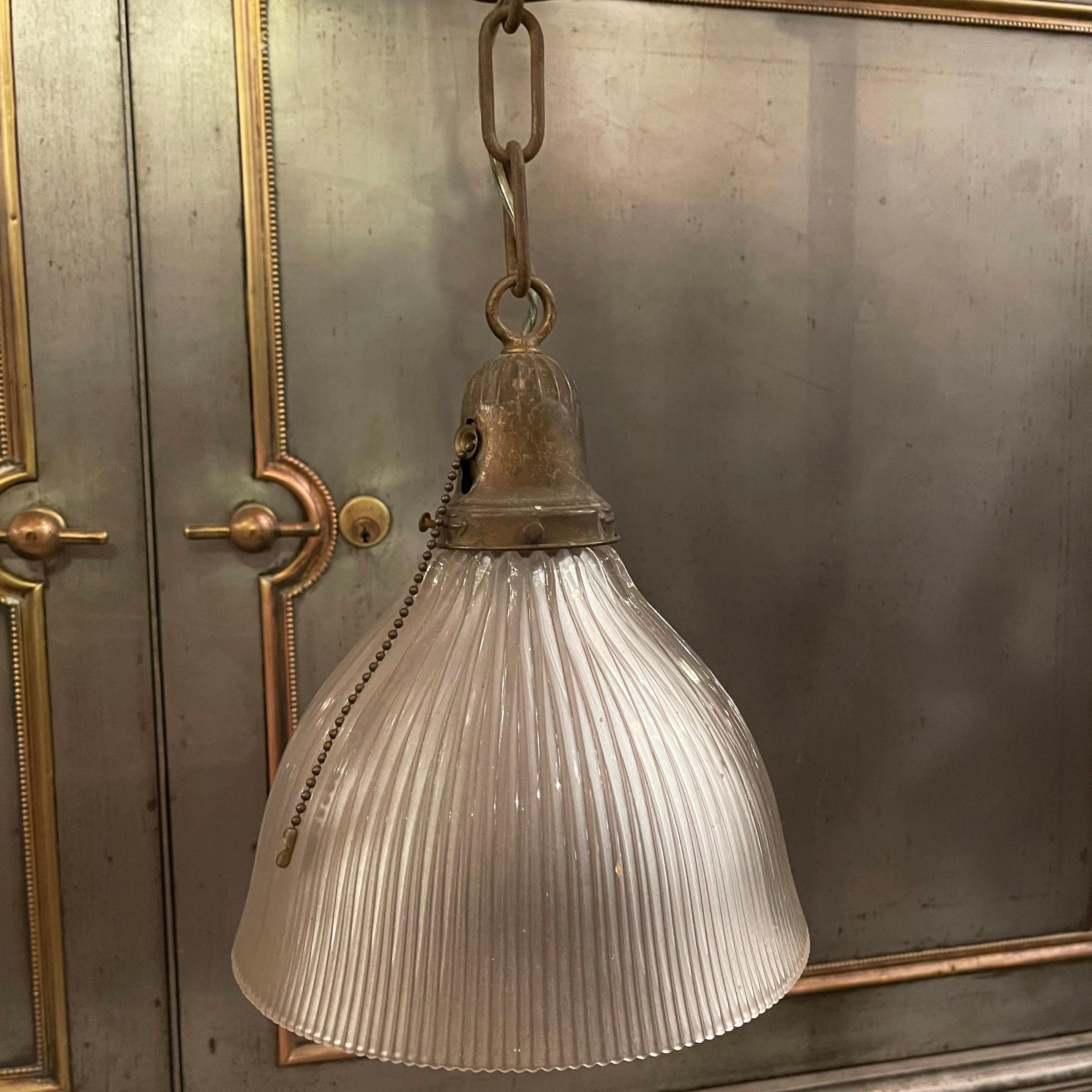 Early 20th Century Industrial Cut Glass Dome Pendant Light For Sale 3