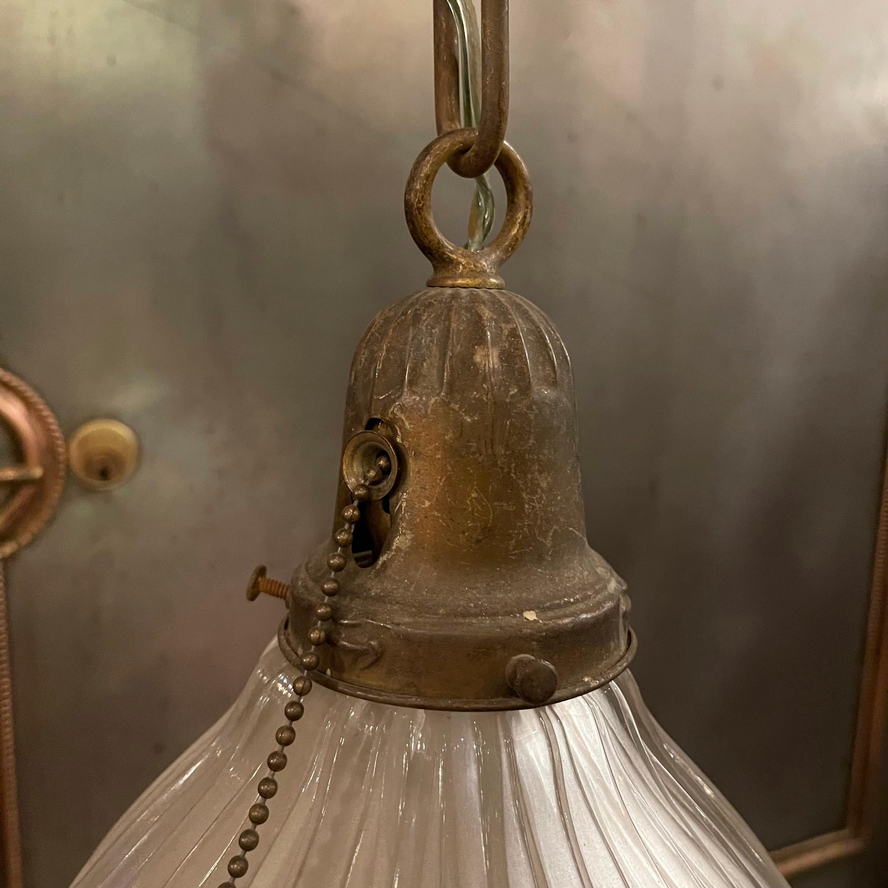 Early 20th Century Industrial Cut Glass Dome Pendant Light For Sale 4